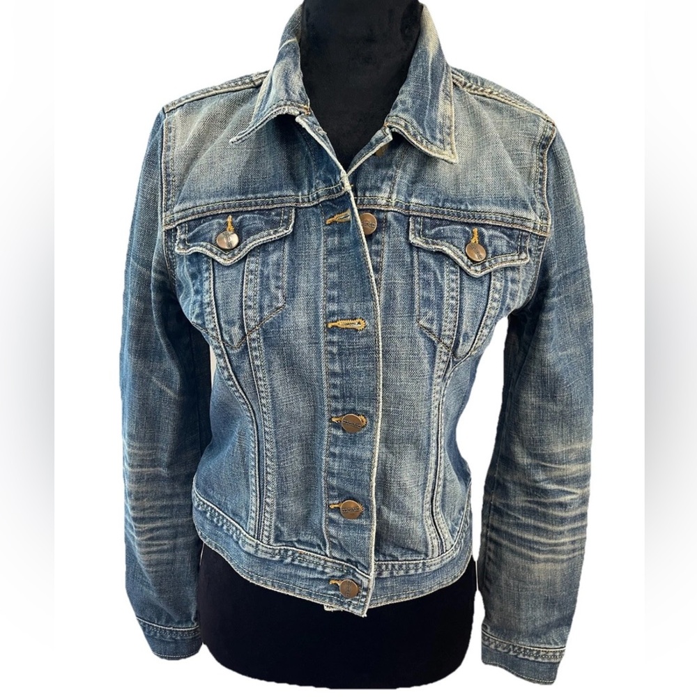 H&M divided Y2K ladies 100% cotton‎ short jean jacket size 6 distressed autumn